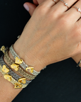 LES AMOURS metallic bracelet ♥ : Metallic ribbon with vermeil hearts.