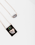 Grace Necklace Grande in recycled sterling silver and yellow gold with chrysoprase and ethical diamond, detail view. Carlota Guardia Jewelry.