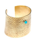 Reptilia Maxima vermeil cuff with turquoise, straight front view.