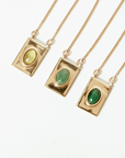 Grace scapular necklace by Carlota Guardia Jewelry from the Be Grateful collection, designed to support a daily gratitude ritual, crafted in recycled gold with peridot, aventurine or malachite gemstone.