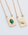 Grace scapular necklace by Carlota Guardia Jewelry from the Be Grateful collection, designed to support a daily gratitude ritual, crafted in recycled gold with natural gemstone.