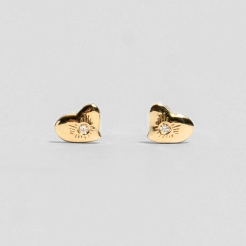 BE GRATEFUL BRIGHT HEART mini earrings: Yellow gold