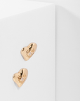 bright heart earrings in vermeil, sterling silver plated in 18k yellow gold with ethical diamonds, side view. Carlota Guardia Jewelry