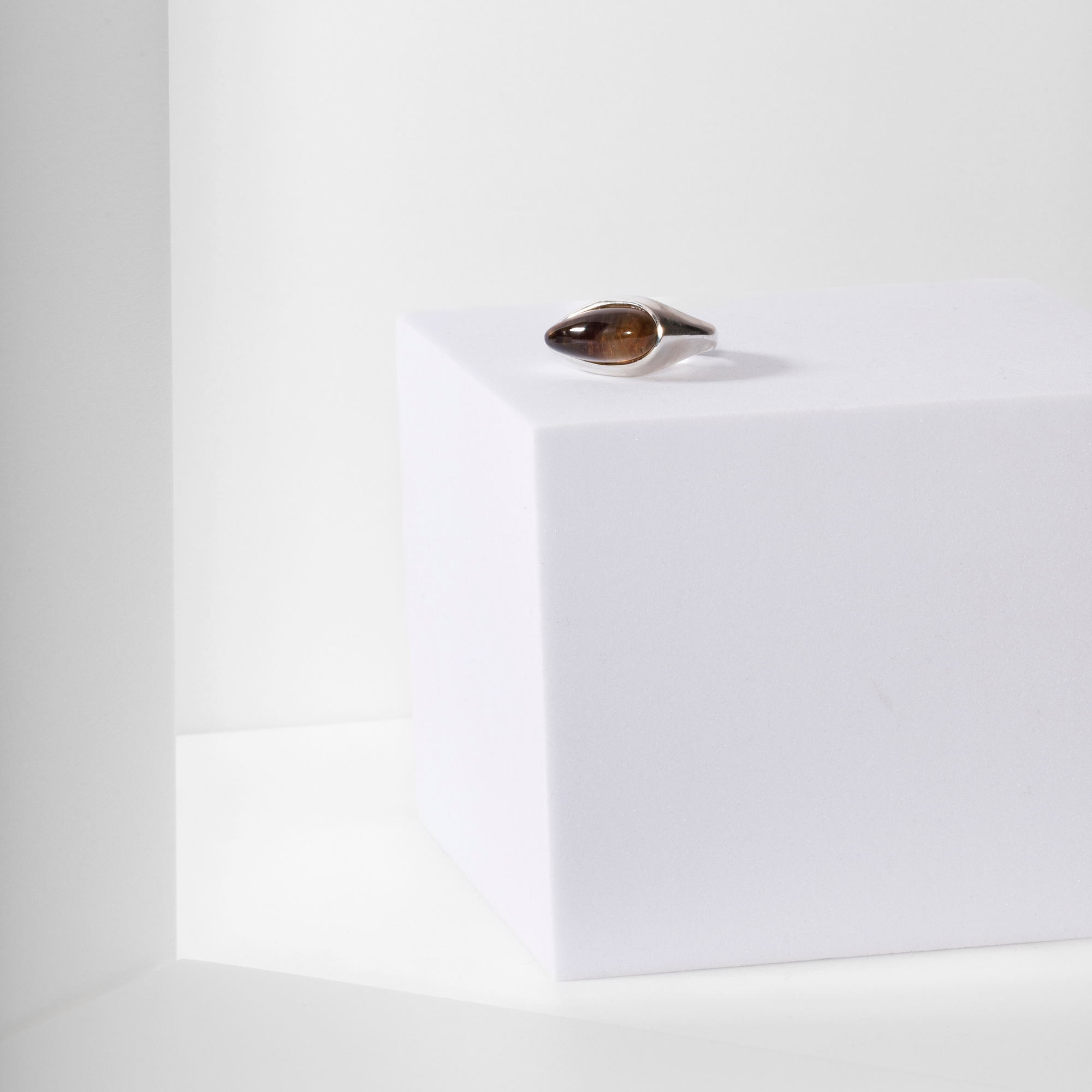 Core Ring in recycled sterling silver with natural stone, Carlota Guardia Jewelry, front view.