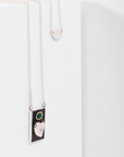 Grace Necklace Grande in recycled sterling silver and yellow gold with chrysoprase and ethical diamond, front view. Carlota Guardia Jewelry.
