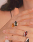 Core ring in sterling silver with natural stones in different colors by Carlota Guardia worn by model
