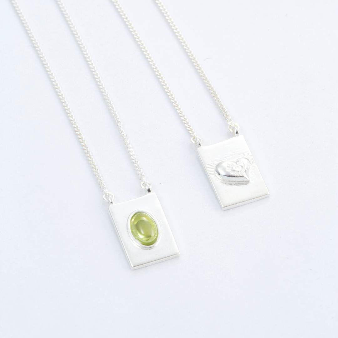 Grace scapular necklace by Carlota Guardia Jewelry from the Be Grateful collection, designed to support a daily gratitude ritual, crafted in recycled sterling silver with natural gemstone.